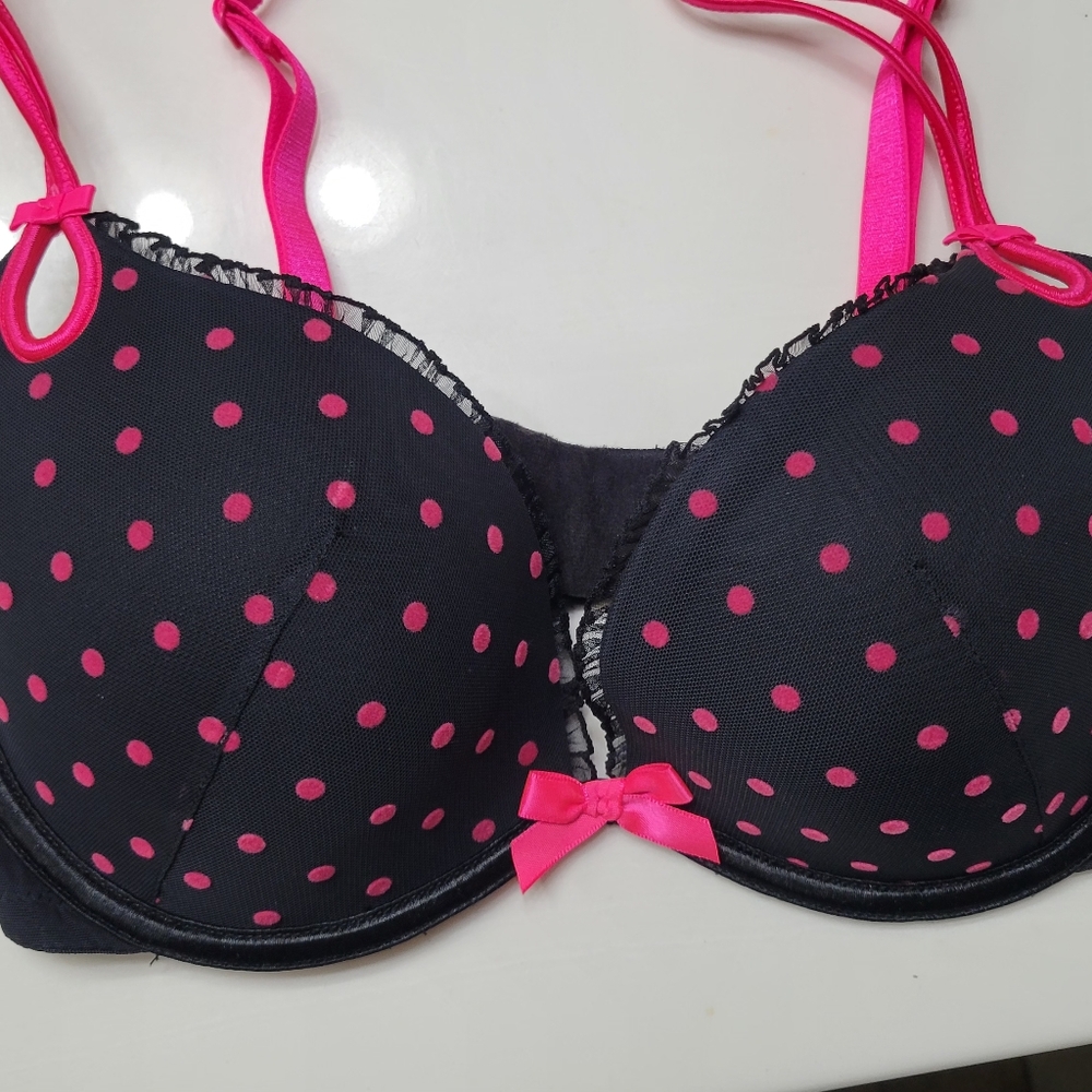 Victoria's Secret Black and Pink Polka Dot Bra